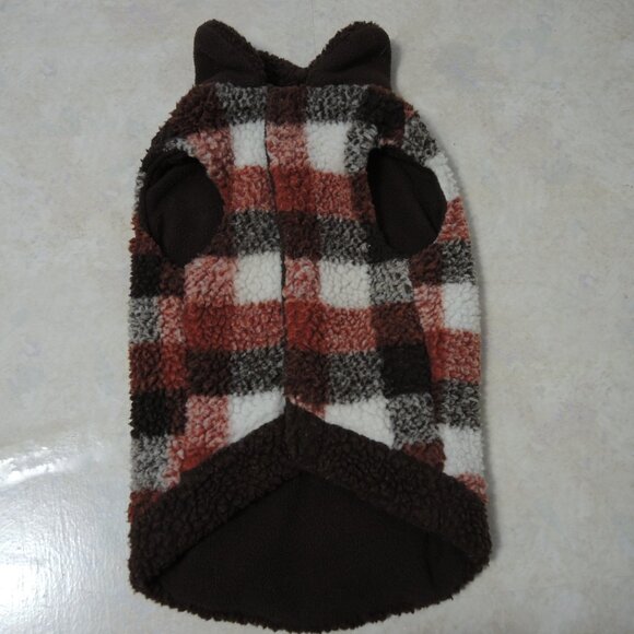 Dog Thick Fleece Coat w/ Pockets Rust Red, Brown & Ivory Check Pattern Size S/M - Picture 3 of 14